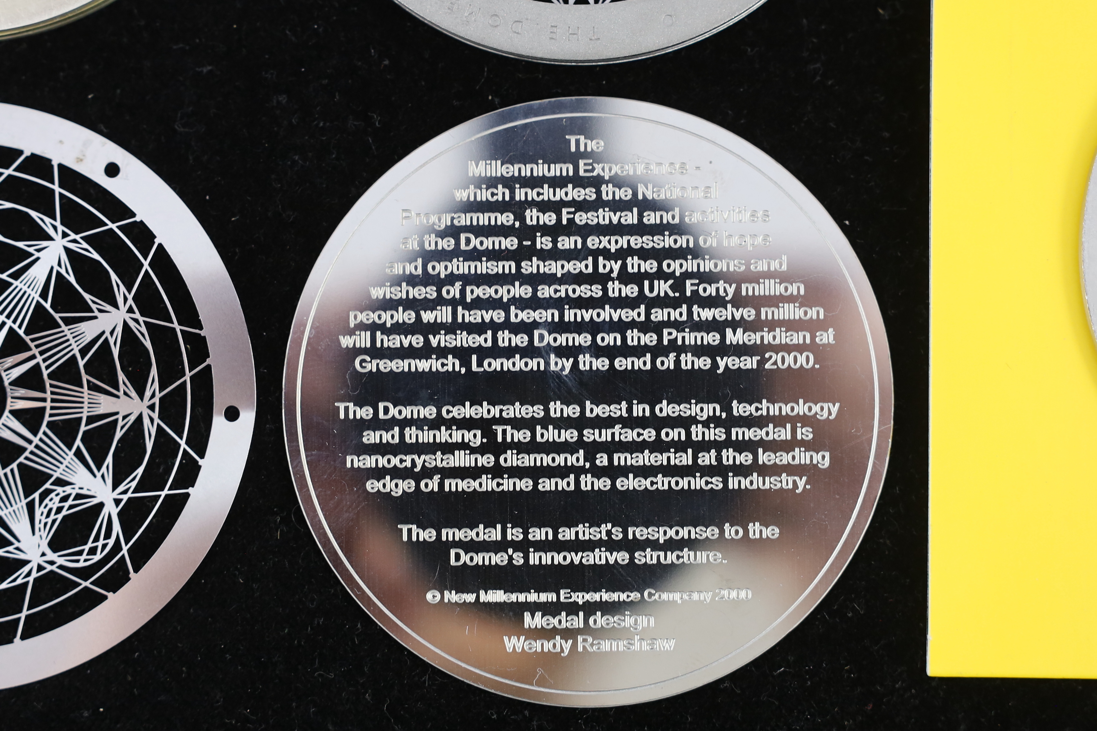 Wendy Ramshaw OBE (1939-2018) for NMEC, a rare prototype Millennium Dome VVIP medal, a prototype VIP Dome medal, a prototype crew Dome medal and packaging